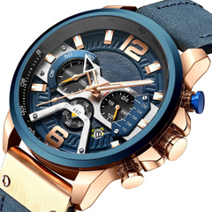 Military Leather Chronograph Wristwatch