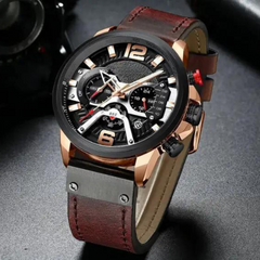 Military Leather Chronograph Wristwatch